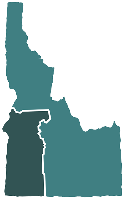 Teal outline of Idaho highlighting region three.